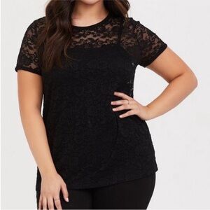 Torrid 2X Black Lace Short Sleeve Top